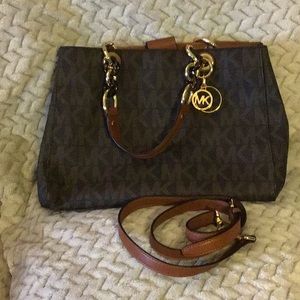 Michael Kors Cynthia Medium Brown Sig Logo Satchel